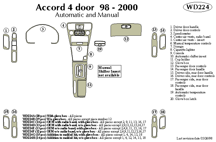 Honda Accord 4 Door Dash Kit by B&I