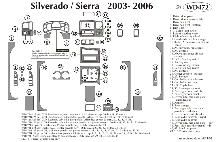 Chevrolet F/s Pickup-silverado 2 Door  4 Door Dash Kit by B&I