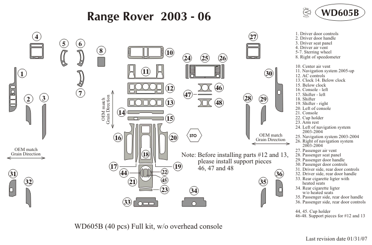 L Rover Range Rover 03-06 Dash Kit by B&I