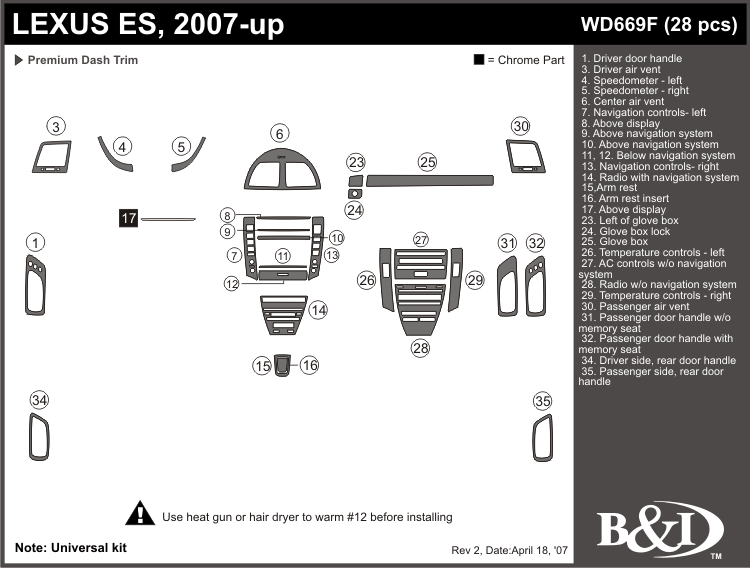 Lexus Es 07-up Dash Kit by B&I