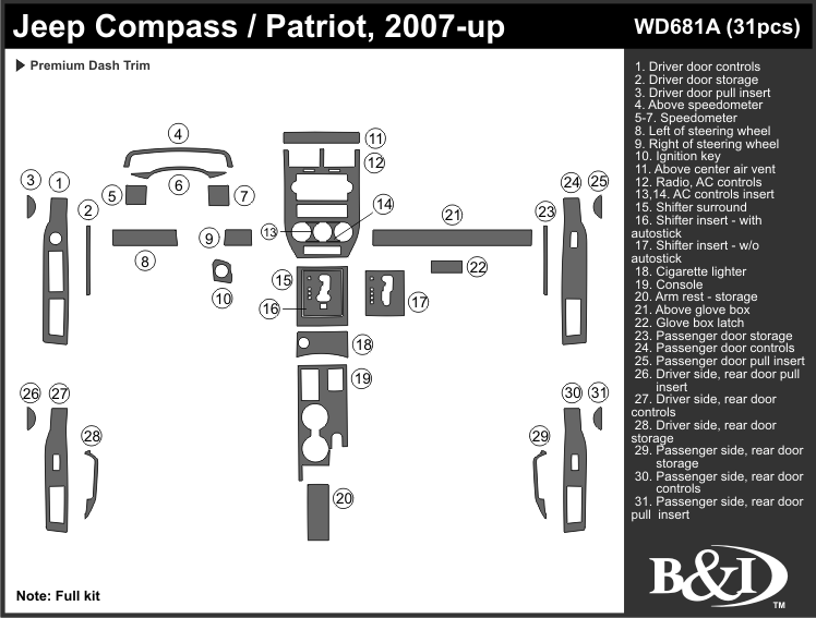 Jeep Compass 07-up Dash Kit by B&I