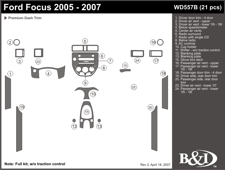 Ford Focus 05-2007 Dash Kit by B&I