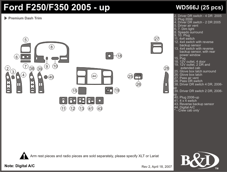 A Ford Super Duty 05-2007 Dash Kit by B&I