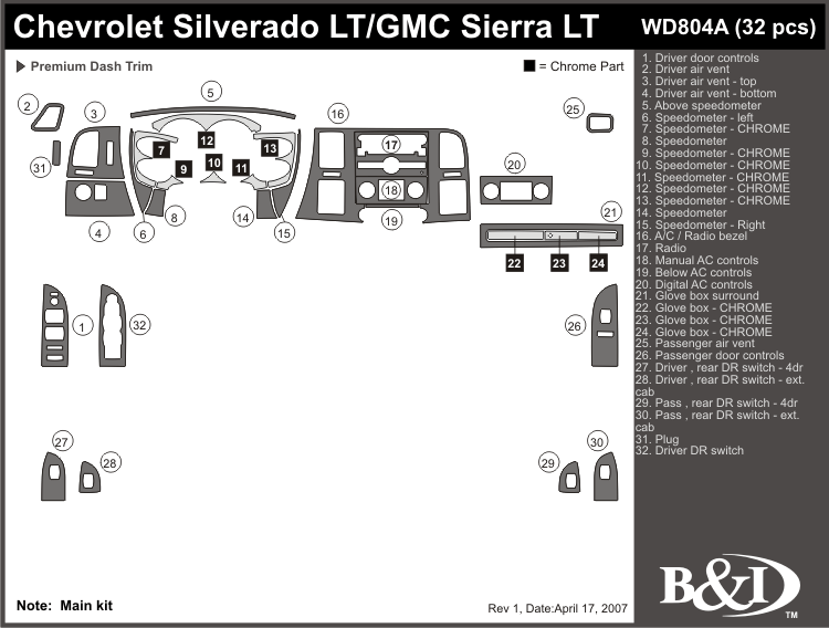 Chevy Silverado 07-up Dash Kit by B&I