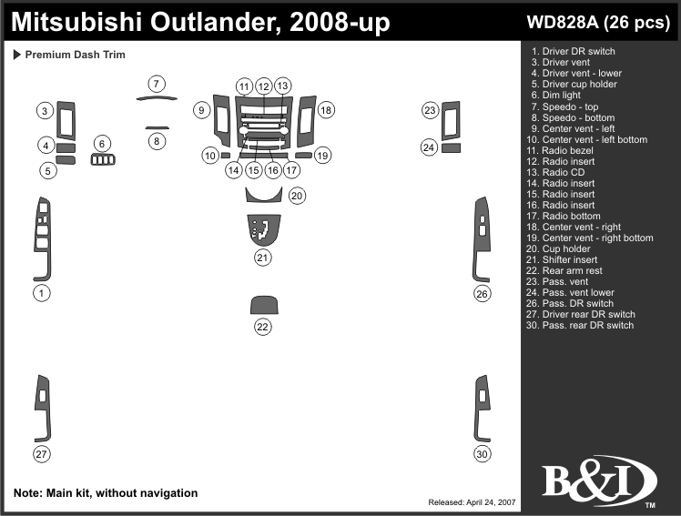 Mitsubishi Outler 08-up Dash Kit by B&I